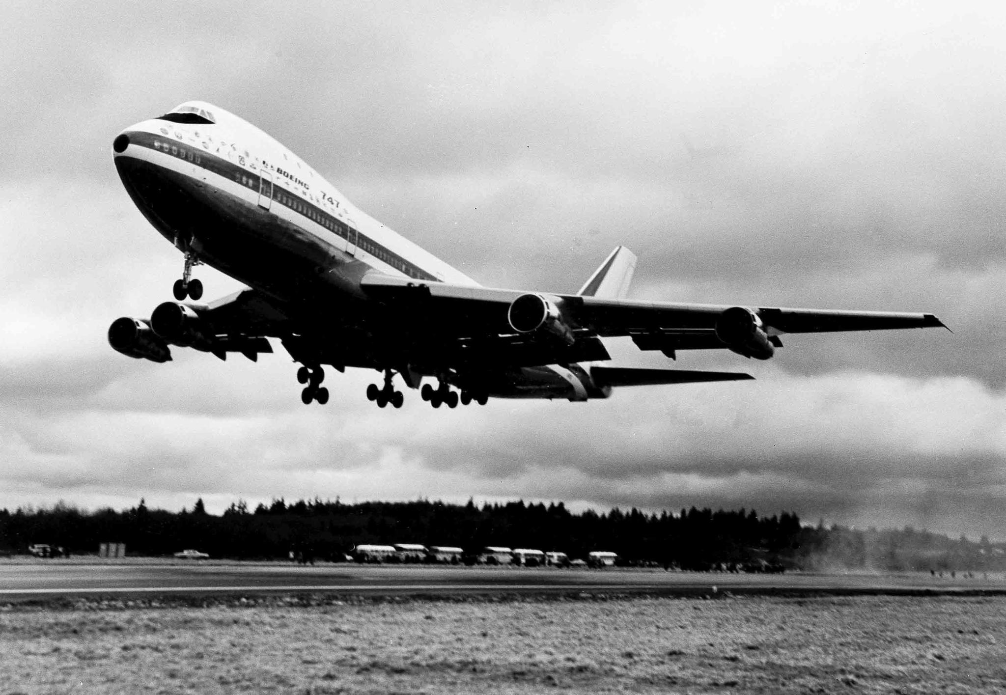 A Boeing 747 takes off from Seattle in January 1970.