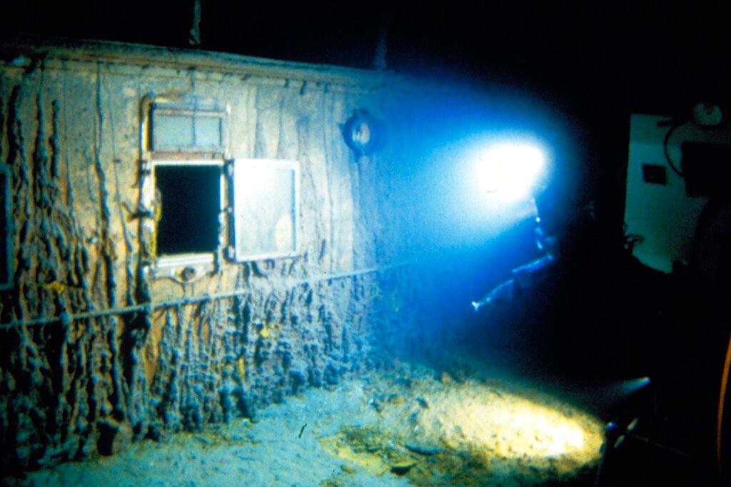 The deck of Titanic 12,500 feet below the surface of the ocean, 400 miles off the coast of Newfoundland, Canada in 1986