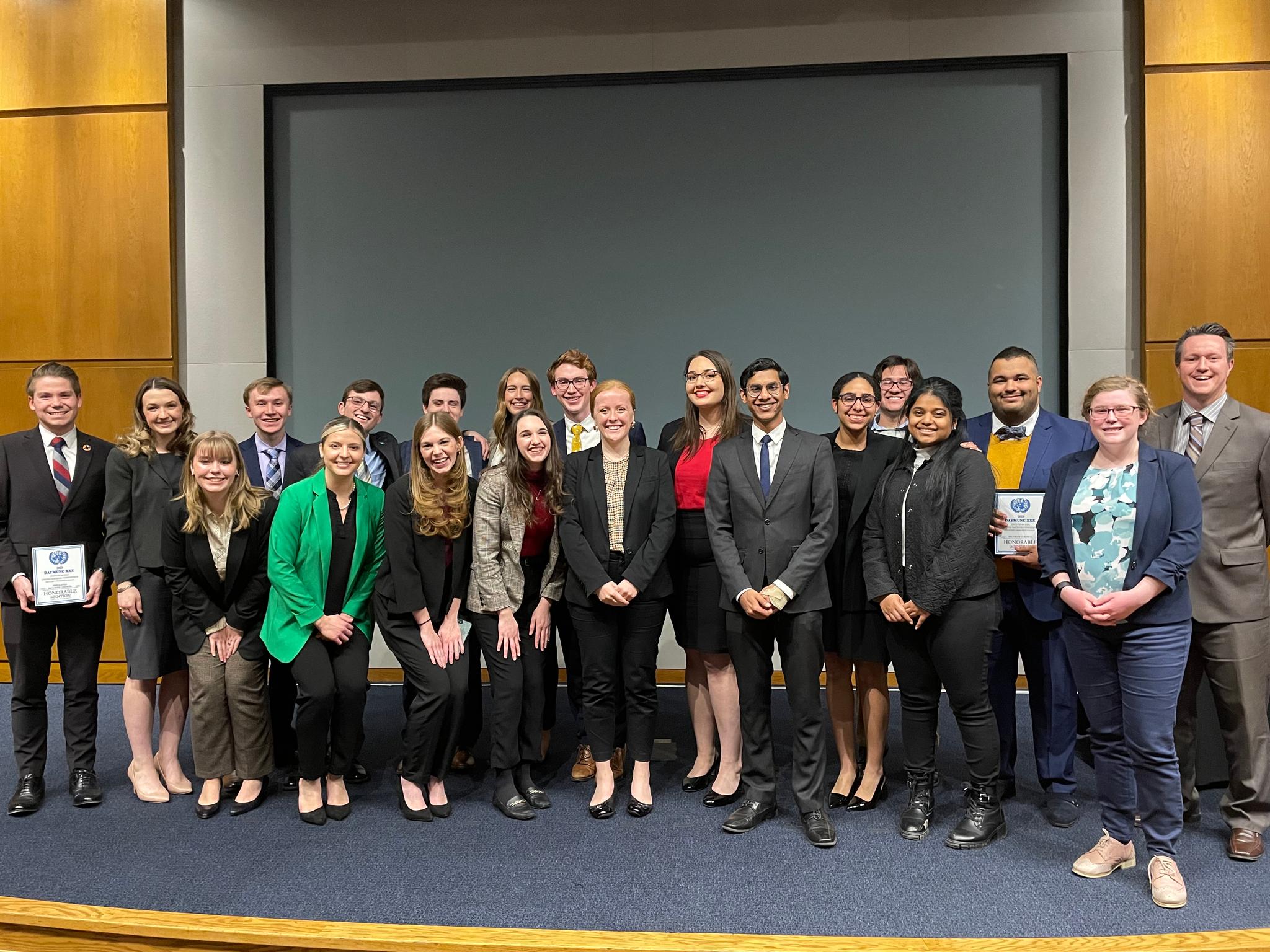 Cedarville University’s Model UN Team poses alongside their professor, Dr. Glen Duer