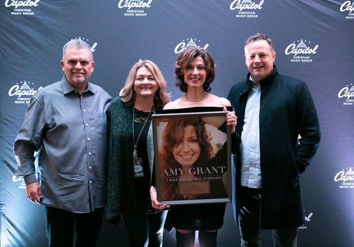 From Left to Right:  Peter York, CCMG Chairman and CEO; Jennifer Cooke, Manager; Amy Grant; Brad O'Donnell, CCMG Co-President.  Photo Credit:  Capitol Christian Music Group 