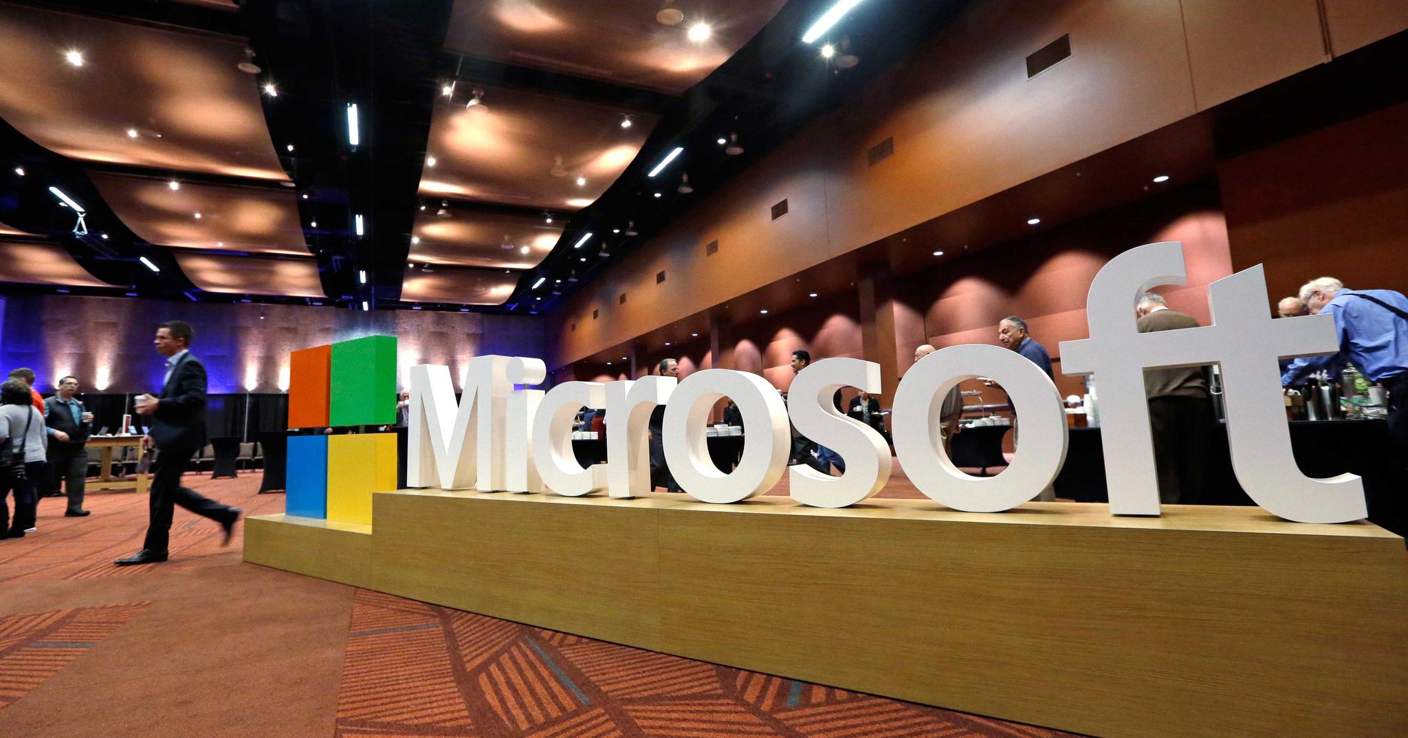 Microsoft sign at the annual shareholders meeting
