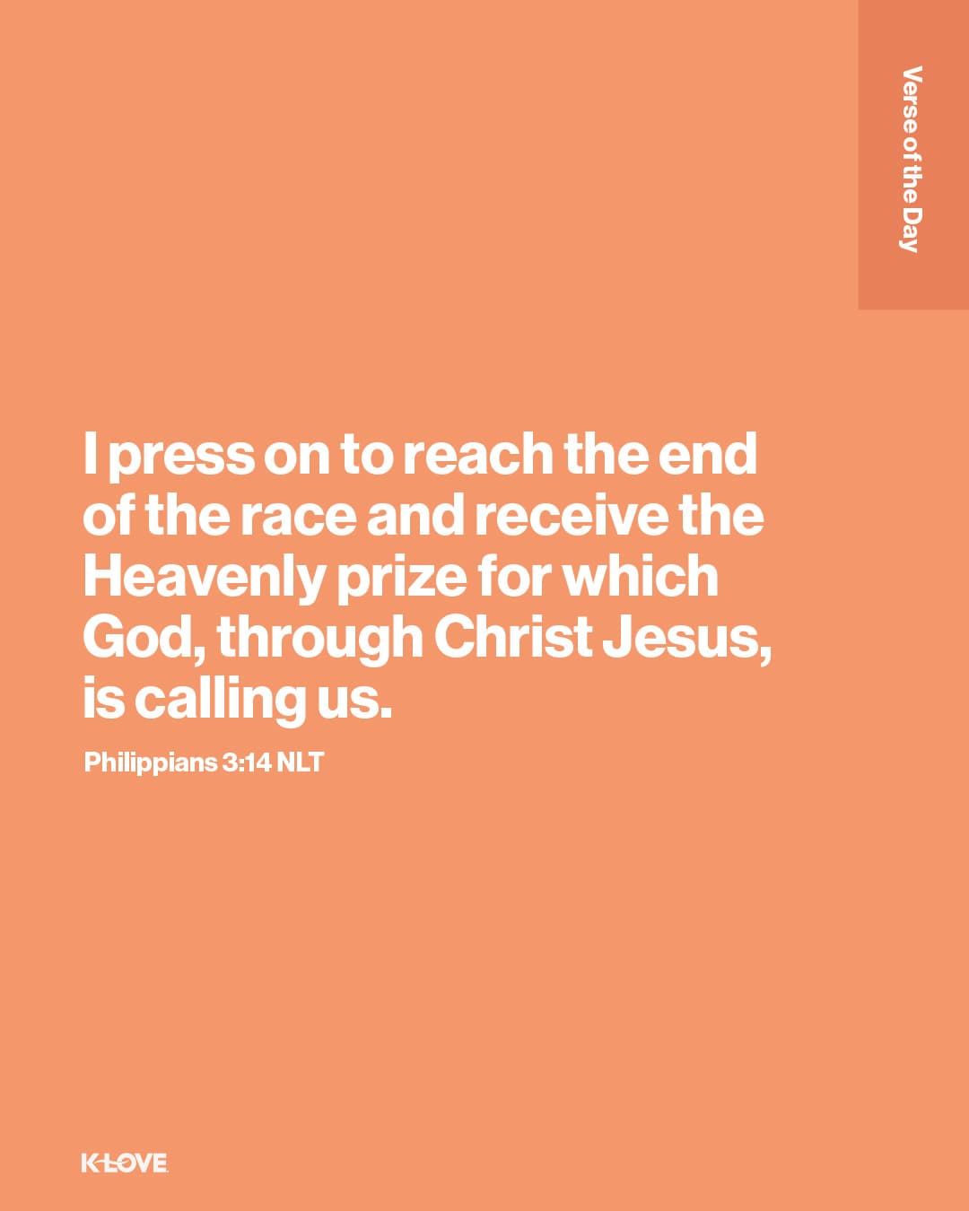 I press on to reach the end of the race and receive the Heavenly prize for which God, through Christ Jesus, is calling us.
