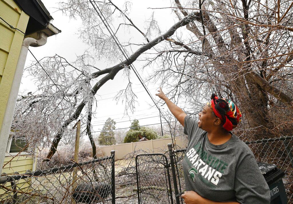 Jenett Johnson talks about the fallen tree and damaged wires from the ice storm
