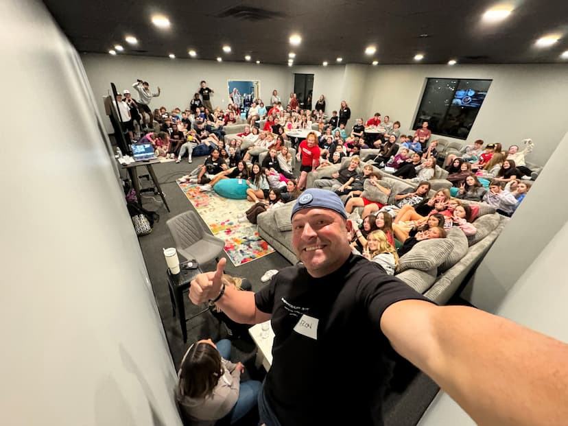 Aaron does a selfie before a packed Fellowship Night event that moved to the church