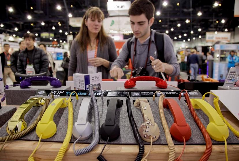 Cell phone hand sets are seen on display at the 2012 International Consumer Electronics show