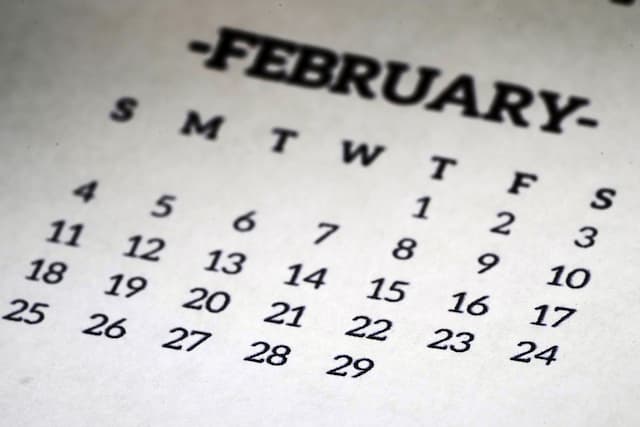 A calendar shows the month of February, including leap day, Feb. 29, on Saturday, Feb. 24, 2024, in Glenside, Pa., Saturday, Feb. 24, 2024.