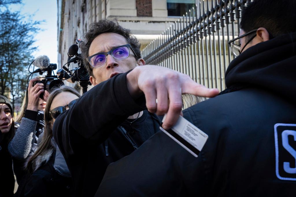 Columbia University assistant professor Shai Davidai, is denied access to the main campus after his security card was deactivated, to prevent him from accessing the lawn currently occupied by pro-Palestine student demonstrators 