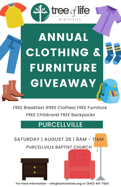 Tree of Life's Annual Clothing & Furniture Giveaway