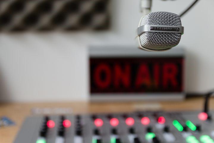 close up microphone on radio station