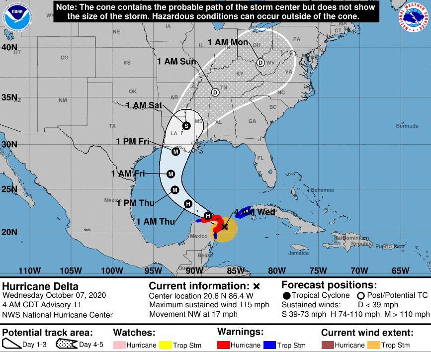 Hurricane Delta Projected Path Oct. 7 2020