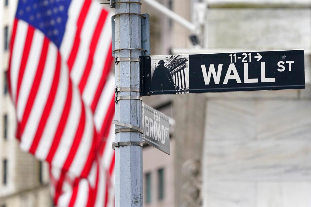 Street sign displayed at the New York Stock Exchange in New York