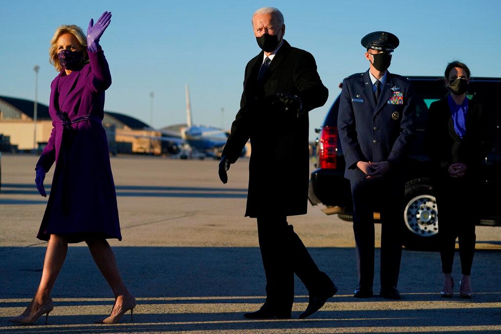 President-elect Joe Biden and his wife Jill Biden arrive at Andrews Air Force Base