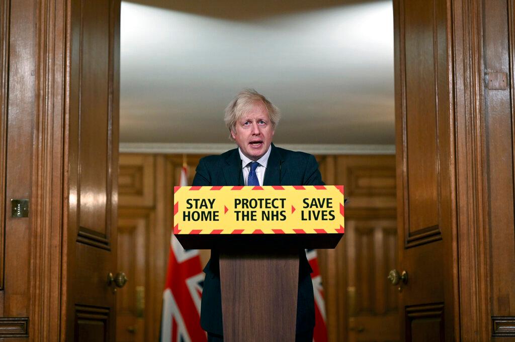 Britain's Prime Minister Boris Johnson speaks during a coronavirus press conference at 10 Downing Street in London