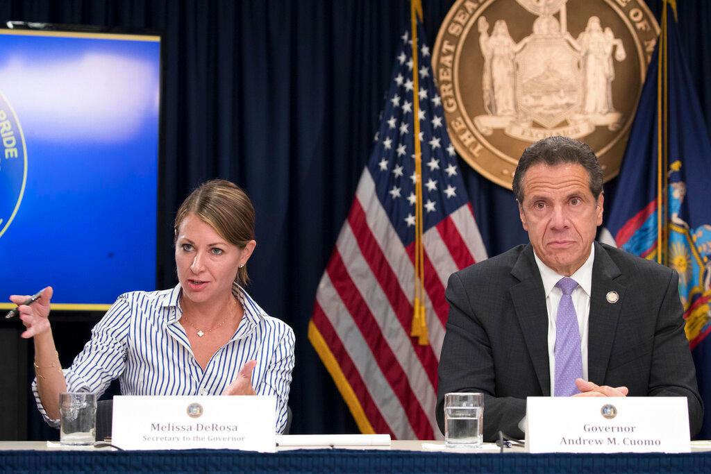 Secretary to the Governor Melissa DeRosa, is joined by New York Gov. Andrew Cuomo 
