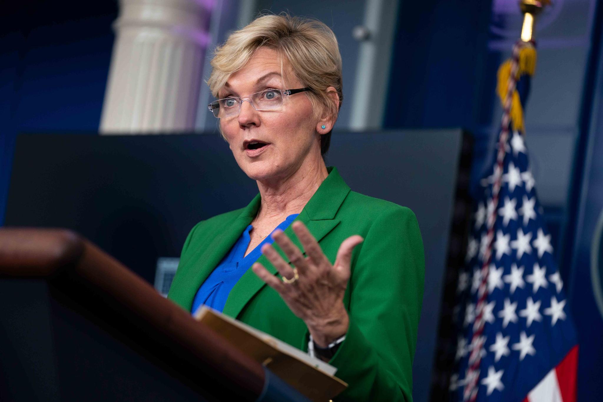 Energy Secretary Jennifer Granholm speaks during a press briefing at the White House, Tuesday, May 11, 2021, in Washington.