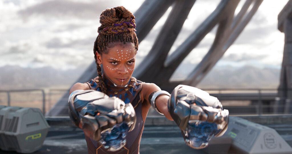 Letitia Wright in a scene from "Black Panther." Wright is being treated in a hospital after sustaining minor injuries on the Boston set of “Wakanda Forever”