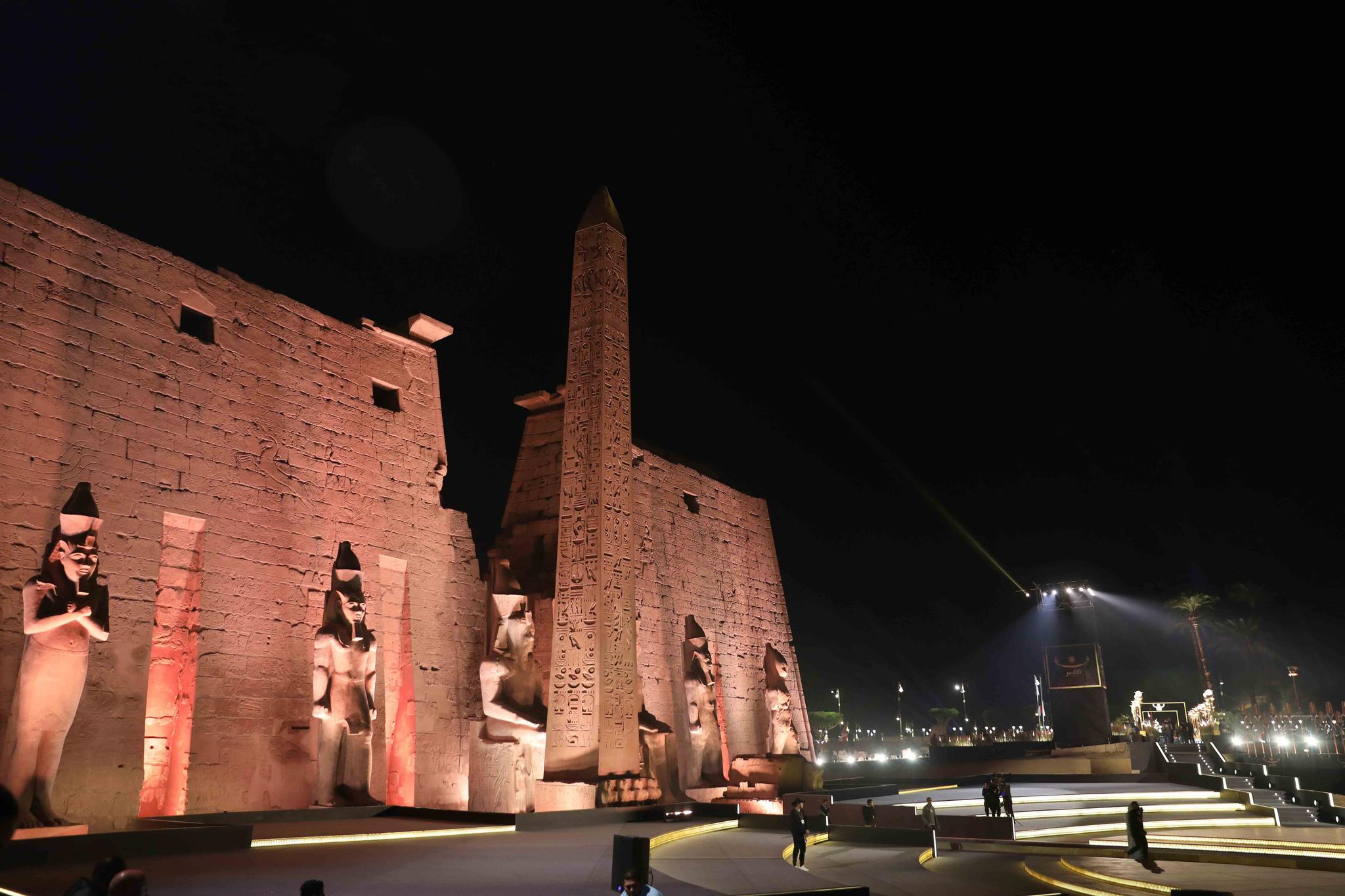 A view of the entrance of the Temple of Luxor ahead of the reopening ceremony of the Avenue of Sphinxes commonly known as El Kebbash Road on Thursday, Nov. 25, 2021 in Luxor, Egypt.