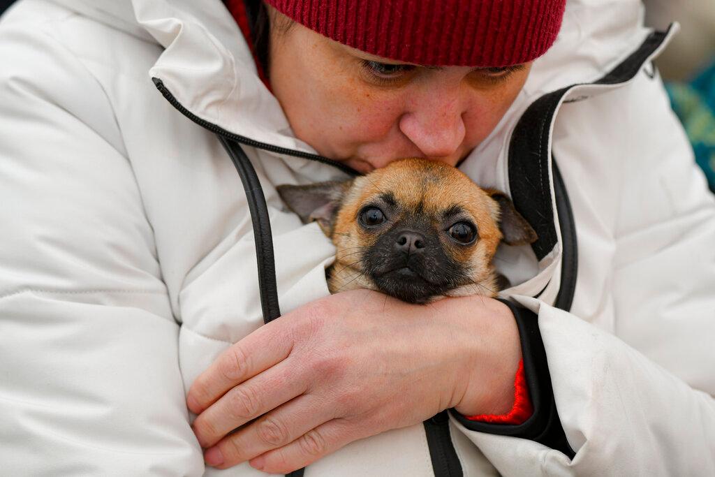 Ukrainian refugee with her dog 