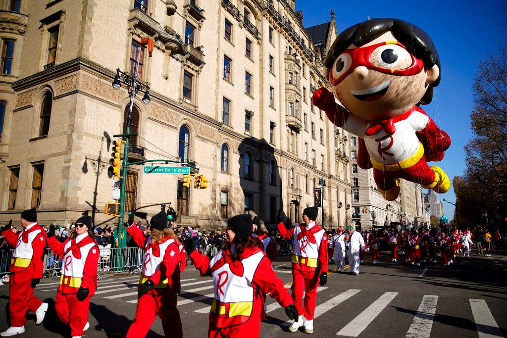 The Red Titan balloon makes its way down Central Park West during the Macy's Thanksgiving Day Parade, Thursday, Nov. 24, 2022, in New York.