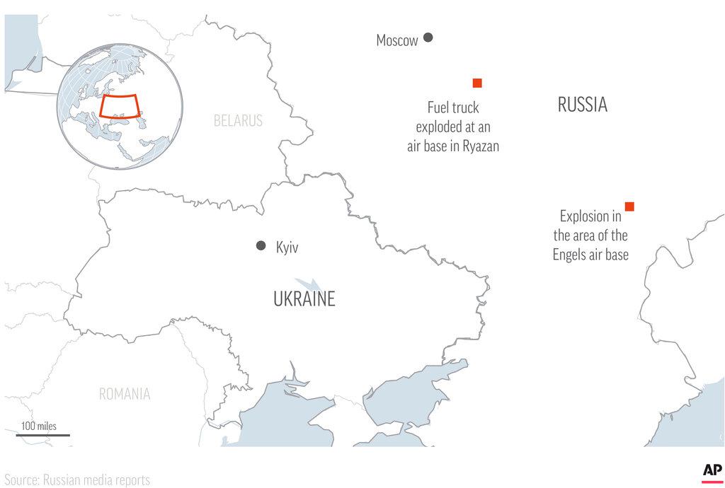 Explosions rocked two air bases inside Russia 