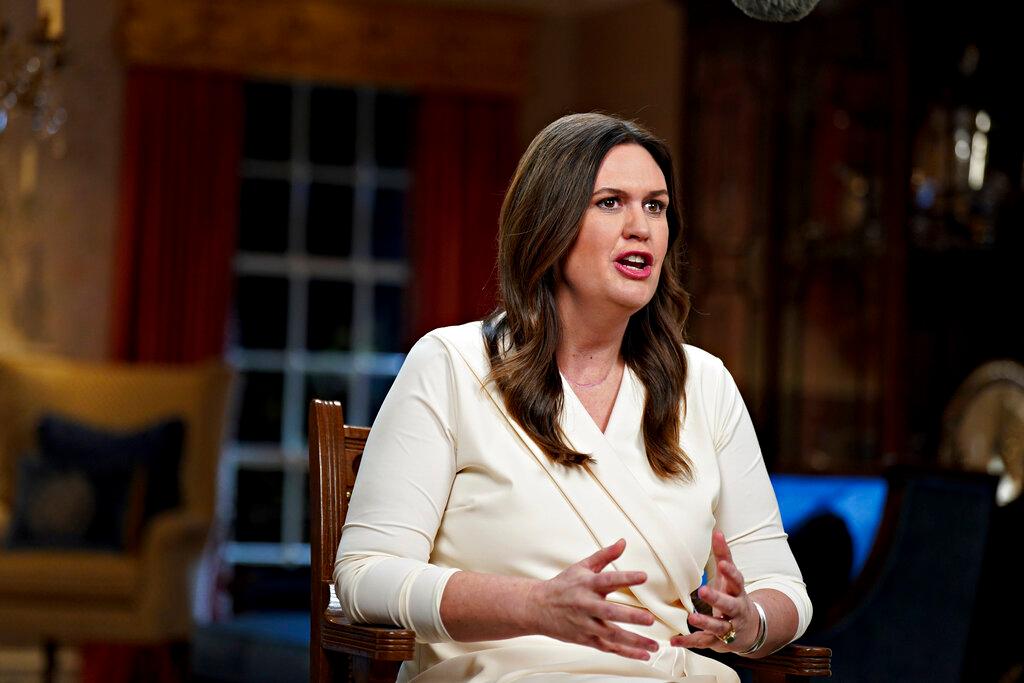 Gov. Sarah Huckabee Sanders, R-Ark., speaks while delivering the Republican response to President Biden's State of the Union address, Tuesday, Feb. 7, 2023, in Little Rock, Ark.